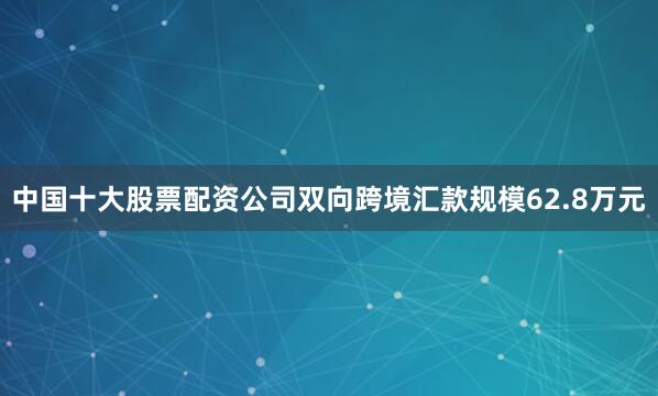 中国十大股票配资公司双向跨境汇款规模62.8万元